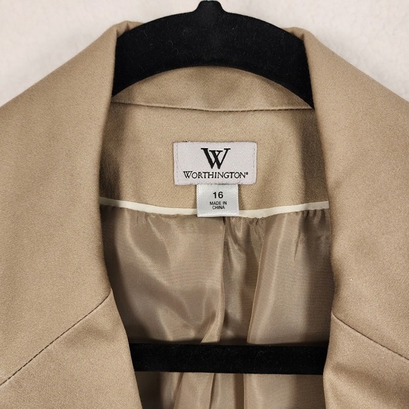 Worthington Women's Sz 16 Tan Classic Blazer Two Button Tailored Cotton Blend - Picture 3 of 12